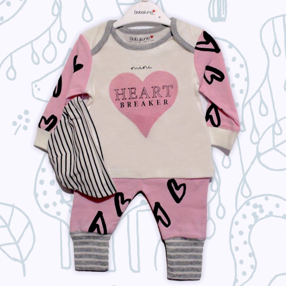 Girl Pink Heart Breaker Cotton Top and Pants Set